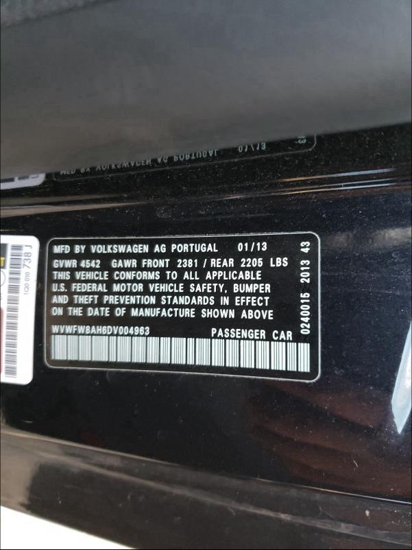 2013 VOLKSWAGEN EOS LUX WVWFW8AH6DV004963