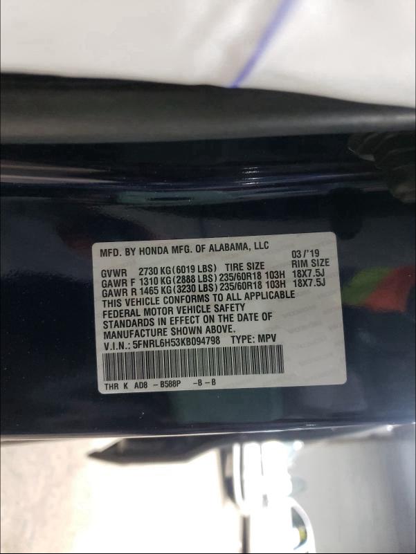 2019 HONDA ODYSSEY EX 5FNRL6H53KB094798