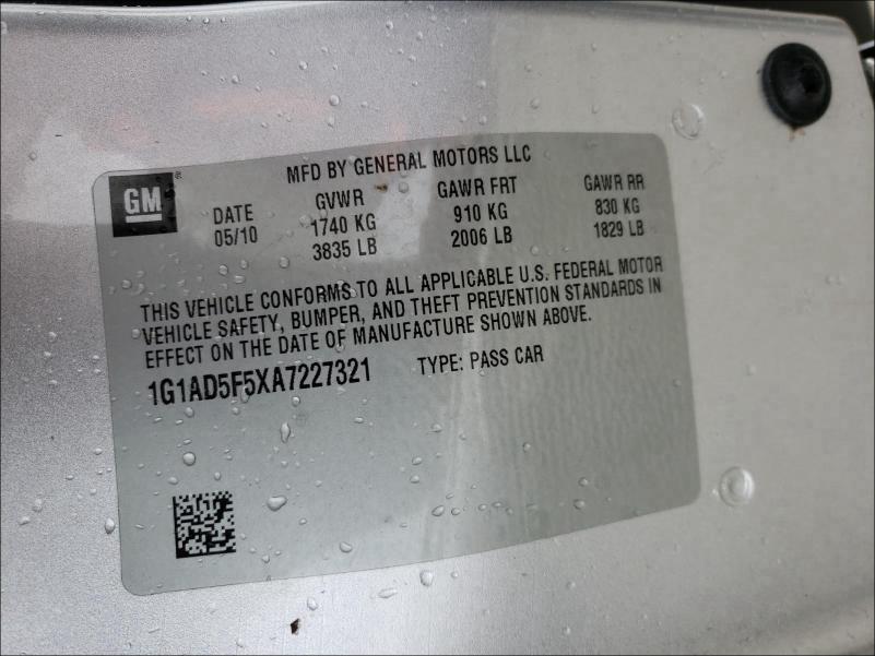 2010 CHEVROLET COBALT 1LT 1G1AD5F5XA7227321