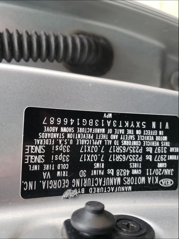 2011 KIA SORENTO BA 5XYKT3A13BG146687