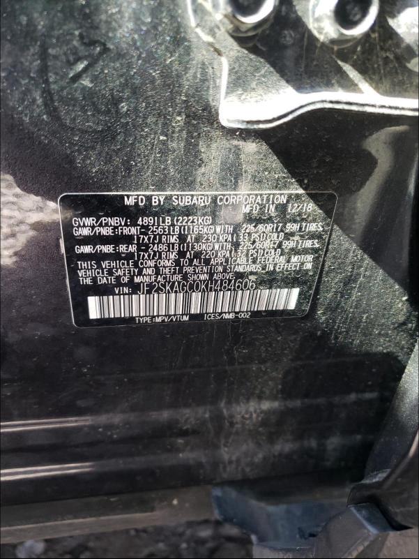2019 SUBARU FORESTER P JF2SKAGC0KH484606
