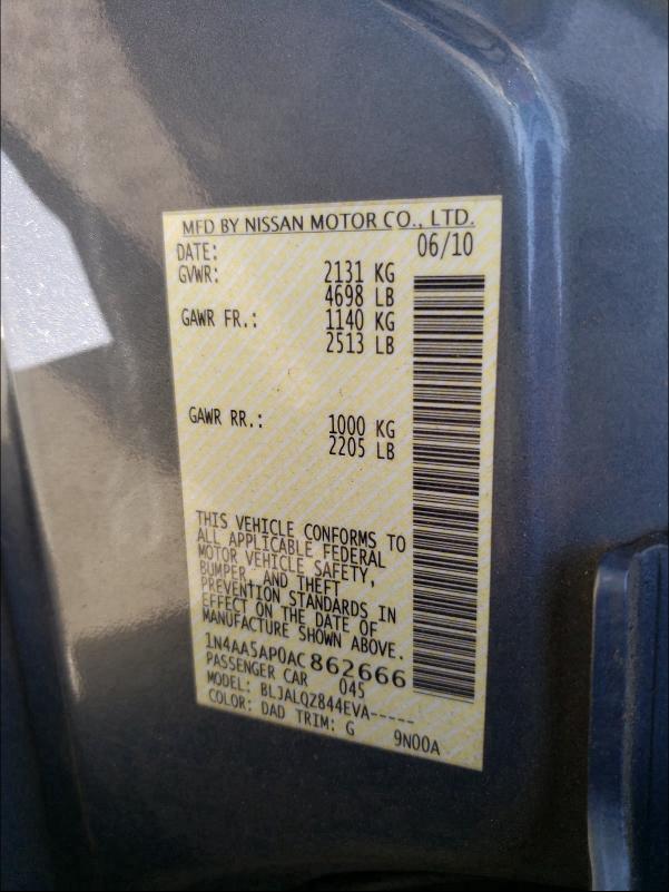 2010 NISSAN MAXIMA S - 1N4AA5AP0AC862666