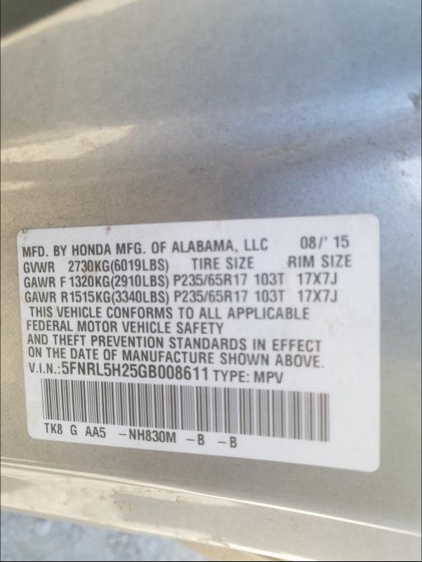 2016 HONDA ODYSSEY LX 5FNRL5H25GB008611