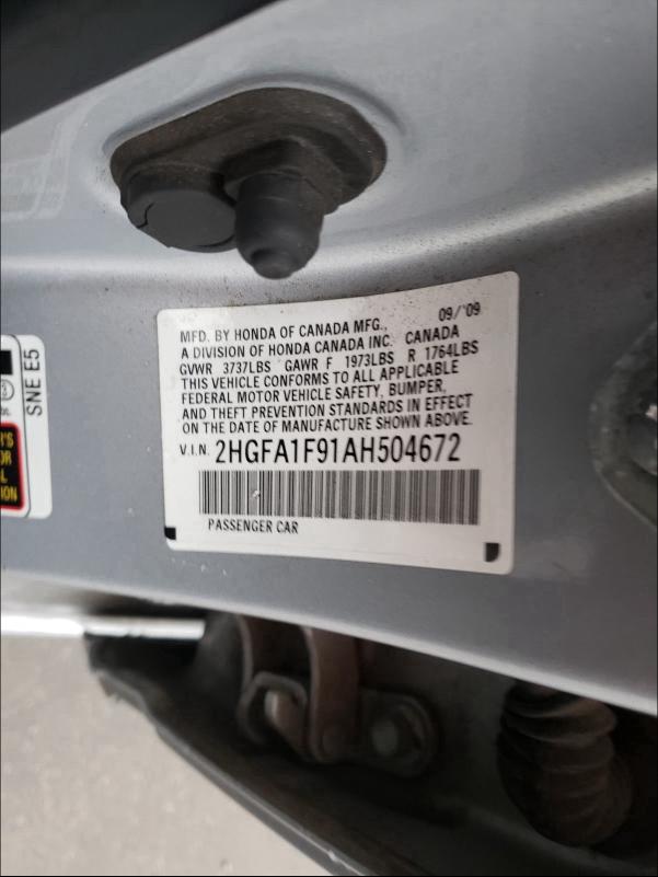 2010 HONDA CIVIC EXL 2HGFA1F91AH504672