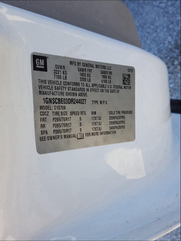 2013 CHEVROLET TAHOE C150 1GNSCBE03DR244027