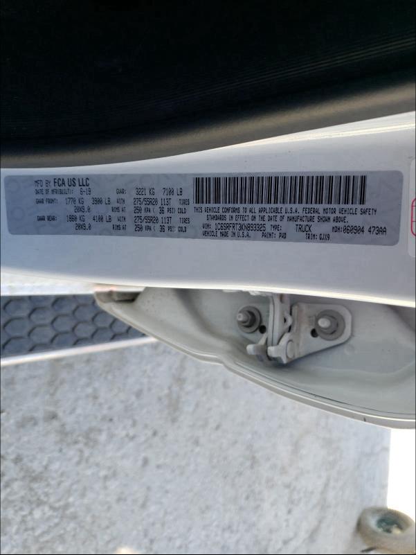 2019 RAM 1500 LARAM 1C6SRFRT3KN893325