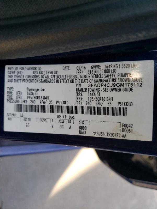 2016 FORD FIESTA TIT 3FADP4CJ9GM175112