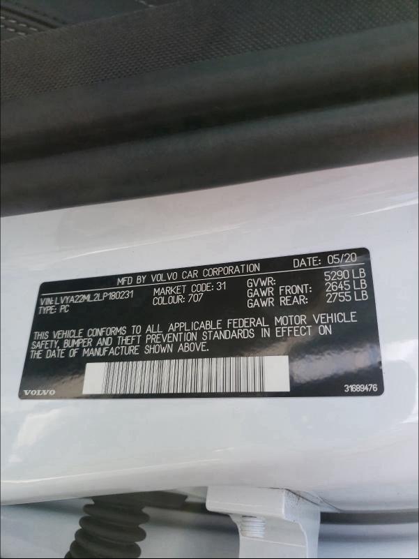 2020 VOLVO S90 T6 INS LVYA22ML2LP180231