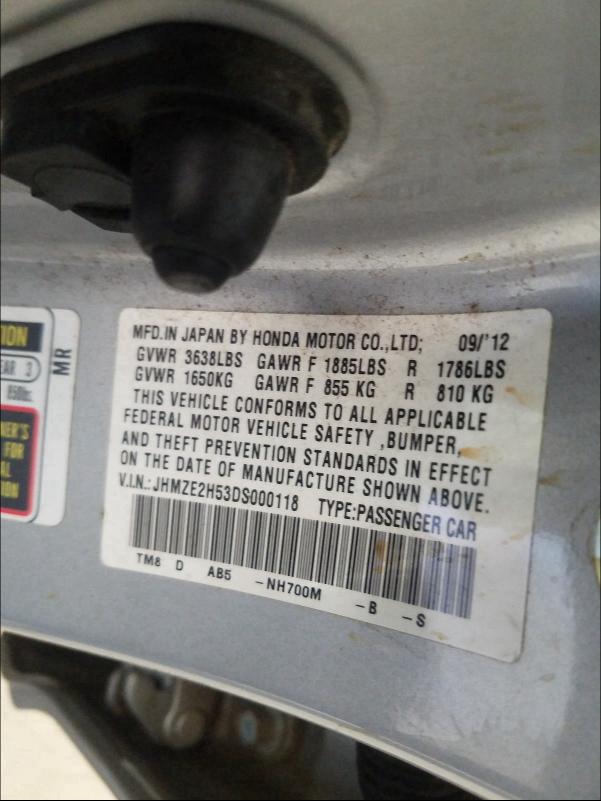 2013 HONDA INSIGHT LX JHMZE2H53DS000118