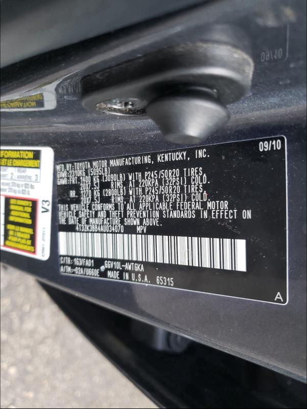 2010 TOYOTA VENZA 4T3ZK3BB4AU034070