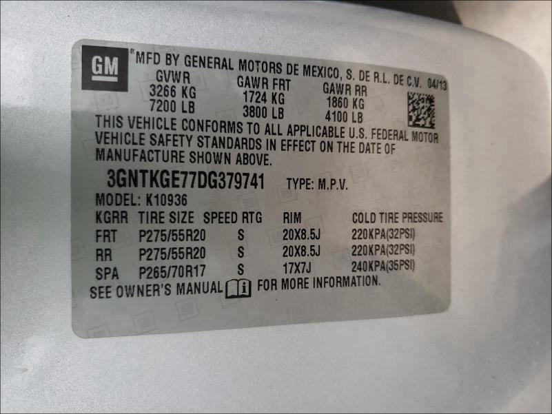 2013 CHEVROLET AVALANCHE 3GNTKGE77DG379741