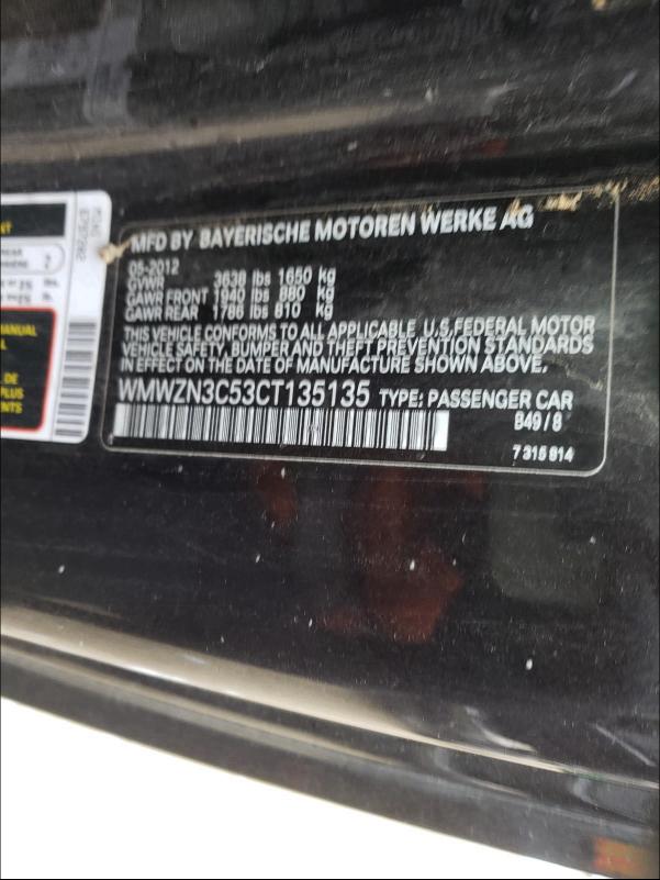 2012 MINI COOPER WMWZN3C53CT135135