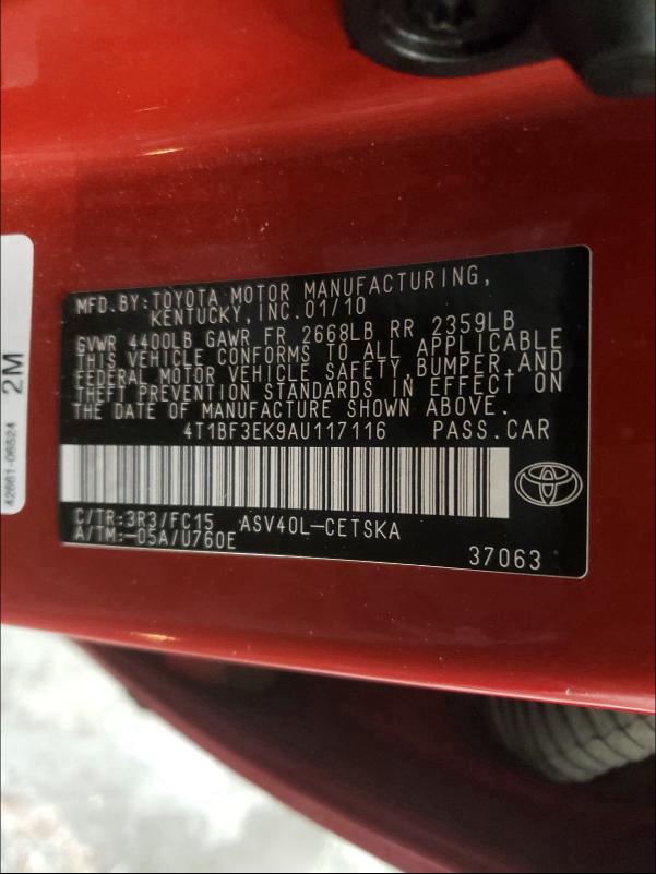 2010 TOYOTA CAMRY 4T1BF3EK9AU117116