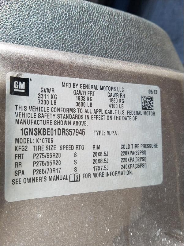 2013 CHEVROLET TAHOE K150 1GNSKBE01DR357946