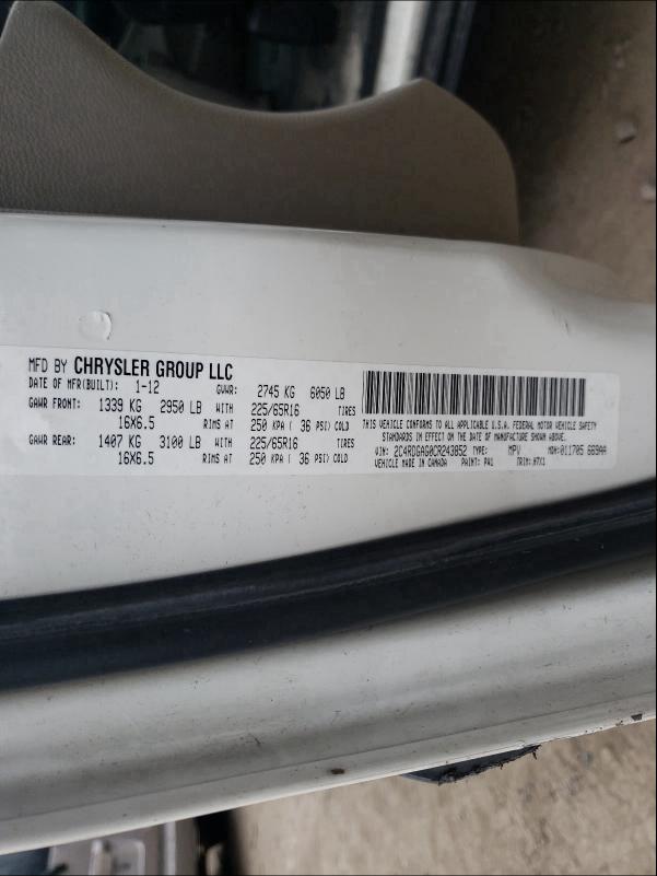 2012 DODGE RAM VAN 2C4RDGAG0CR243852