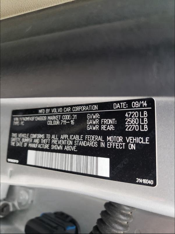 2015 VOLVO S60 PREMIE YV140MFK6F1346939