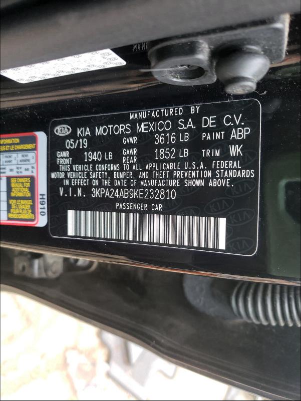 2019 KIA RIO S 3KPA24AB9KE232810