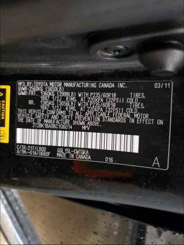 2011 LEXUS RX 350 2T2BK1BA9BC106014