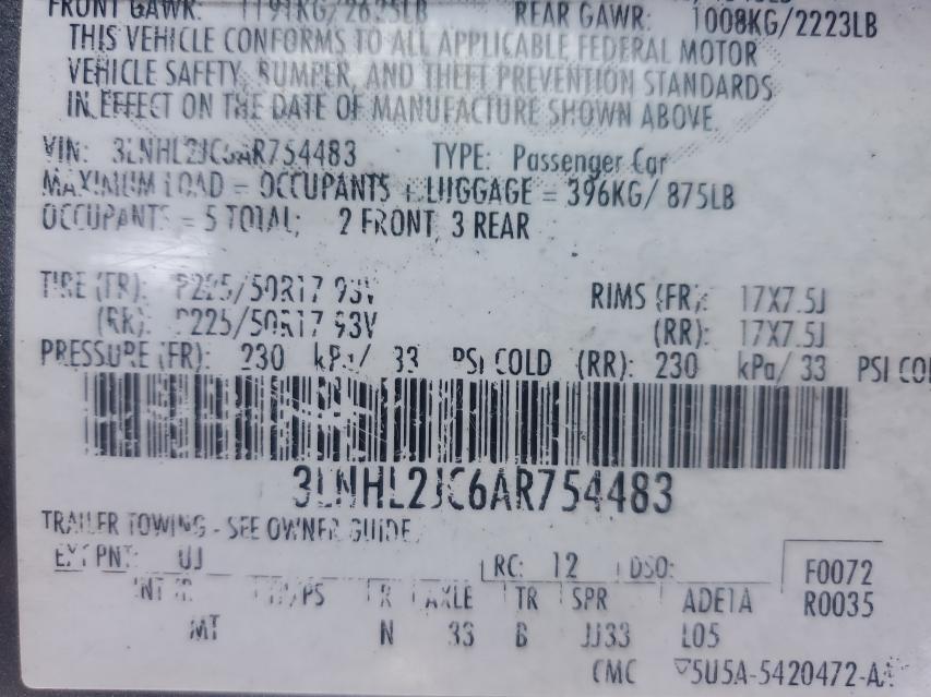 2010 LINCOLN MKZ 3LNHL2JC6AR754483