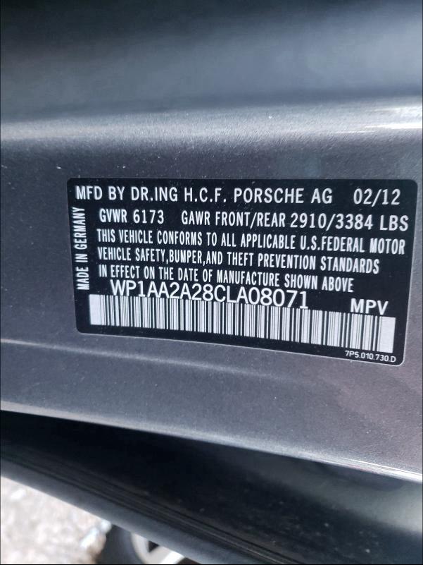 2012 PORSCHE CAYENNE WP1AA2A28CLA08071