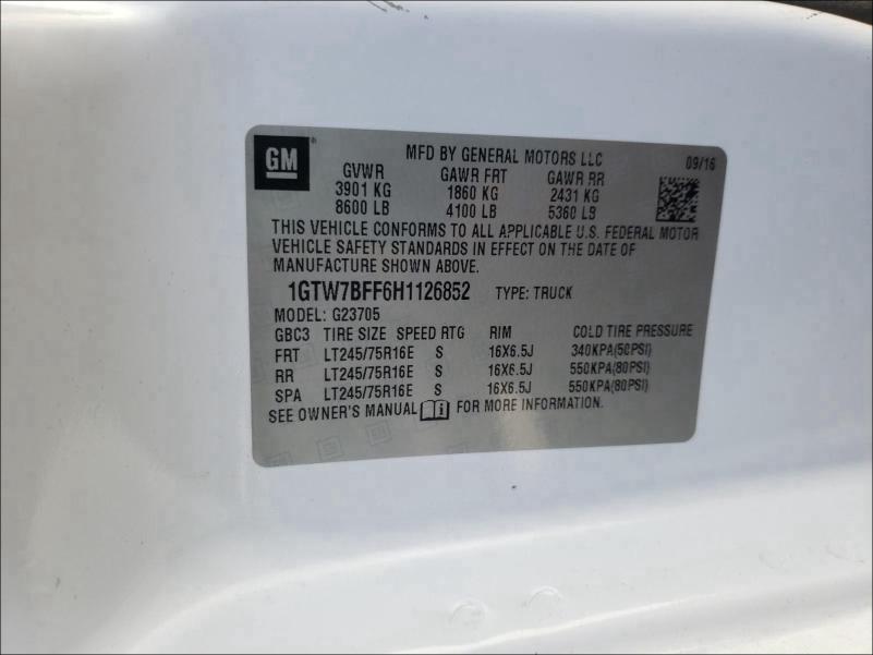 2017 GMC SAVANA G25 1GTW7BFF6H1126852