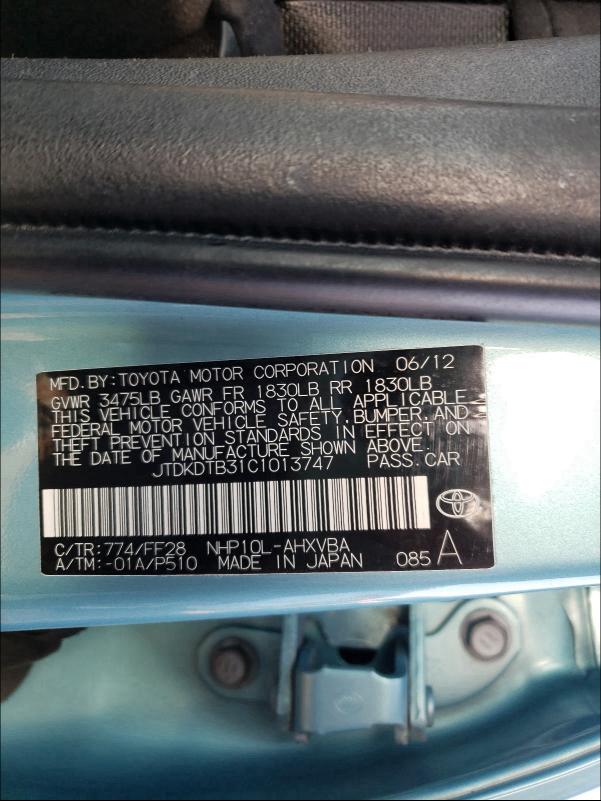 2012 TOYOTA PRIUS C JTDKDTB31C1013747