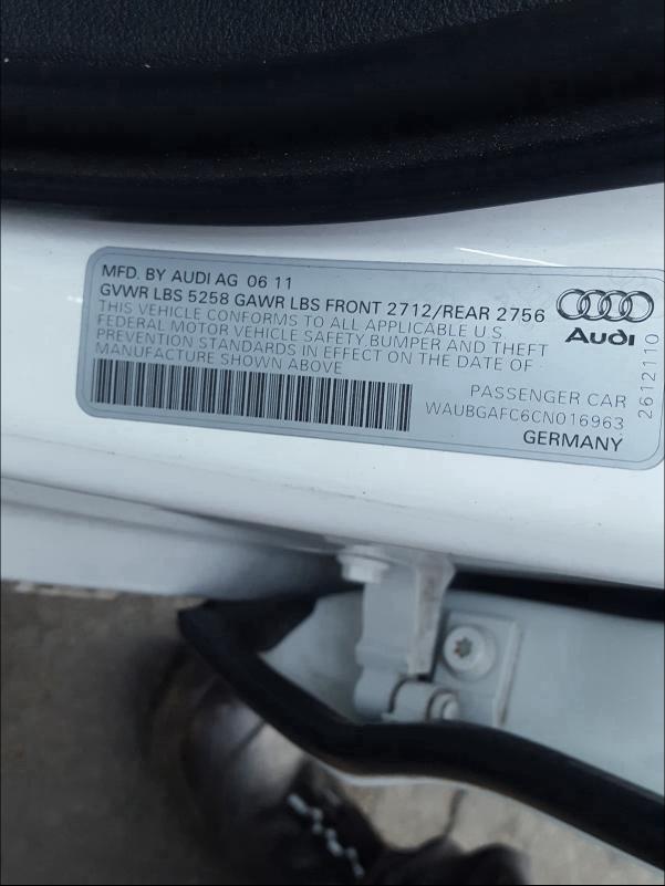 2012 AUDI A6 WAUBGAFC6CN016963
