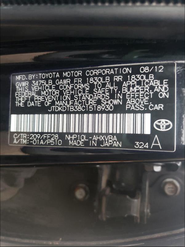 2012 TOYOTA PRIUS C JTDKDTB38C1518930