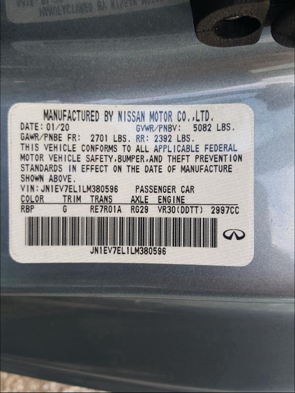 2020 INFINITI Q60 PURE JN1EV7EL1LM380596