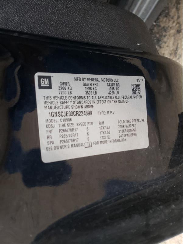 2012 CHEVROLET SUBURBAN C 1GNSCJE03CR224899