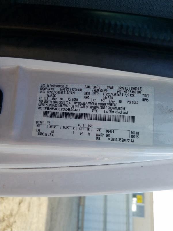 2013 FORD ECONOLINE 1FBNE3BL2DDB29487