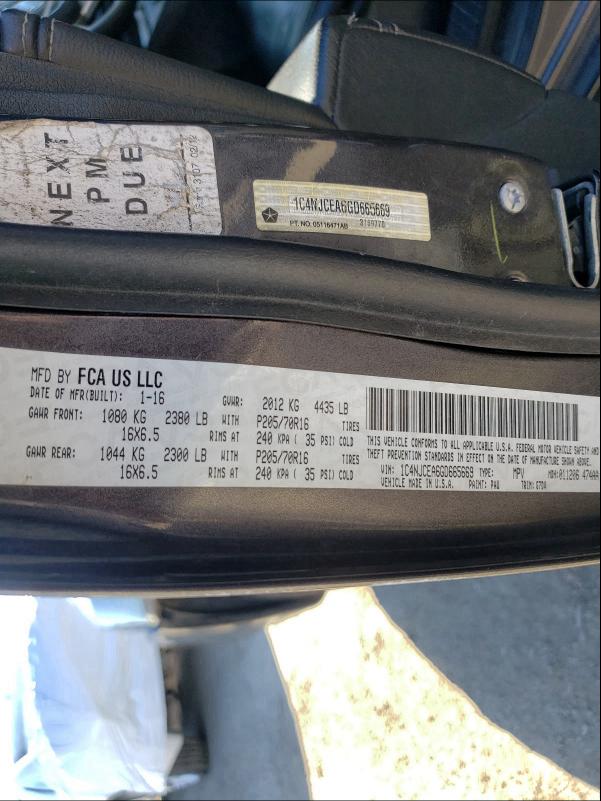 2016 JEEP COMPASS LA 1C4NJCEA6GD665669
