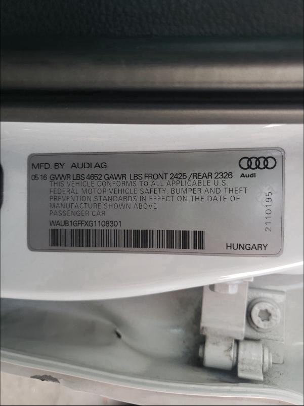 2016 AUDI S3 PREMIUM WAUB1GFFXG1108301