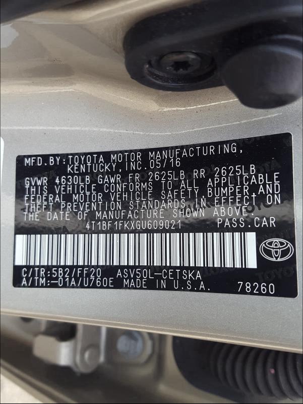 2016 TOYOTA CAMRY LE - 4T1BF1FKXGU609021