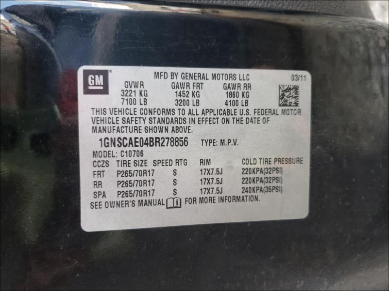 2011 CHEVROLET TAHOE C150 1GNSCAE04BR278856