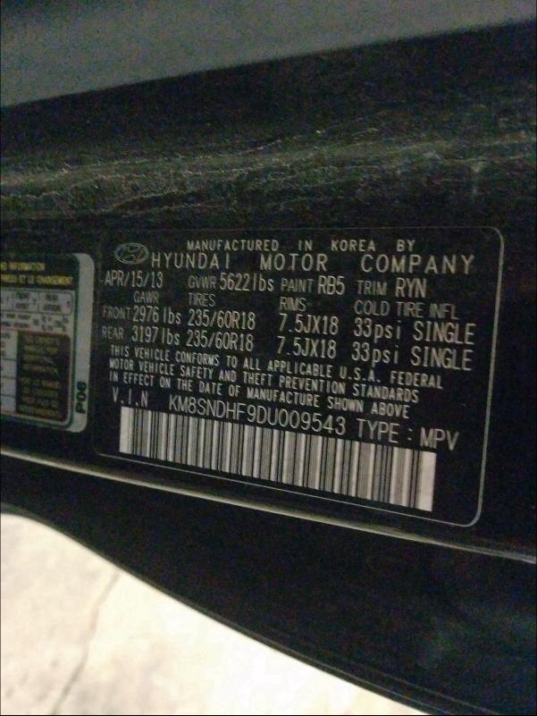 2013 HYUNDAI SANTA FE G KM8SNDHF9DU009543