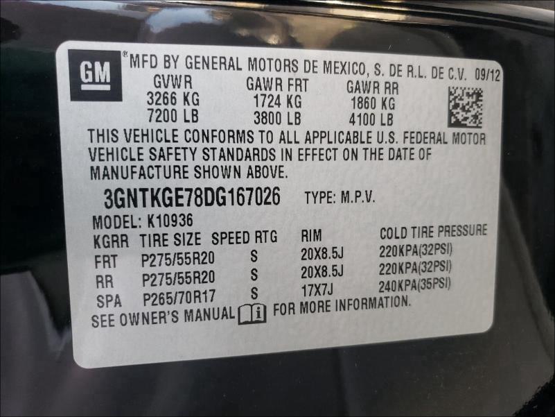 2013 CHEVROLET AVALANCHE 3GNTKGE78DG167026
