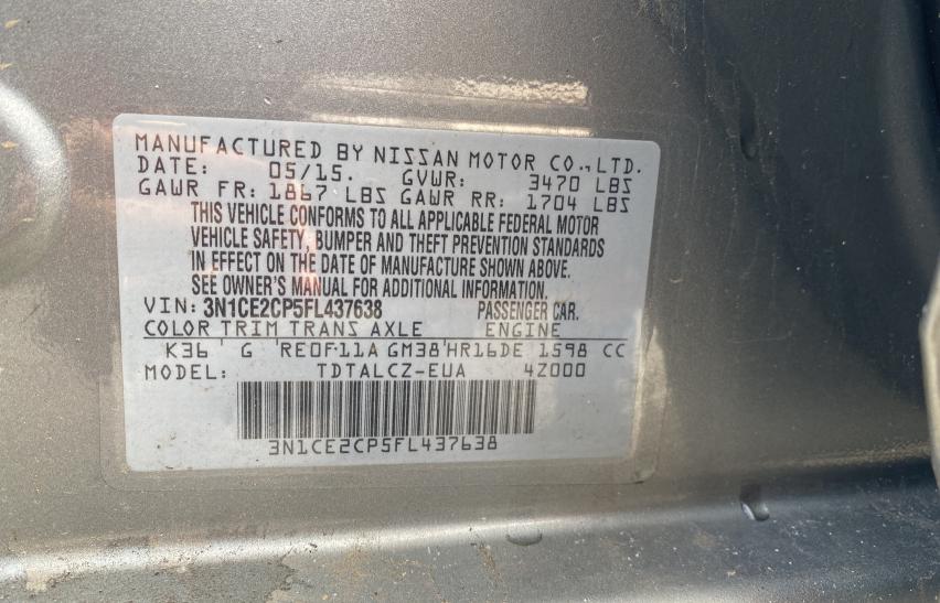 2015 NISSAN VERSA NOTE 3N1CE2CP5FL437638