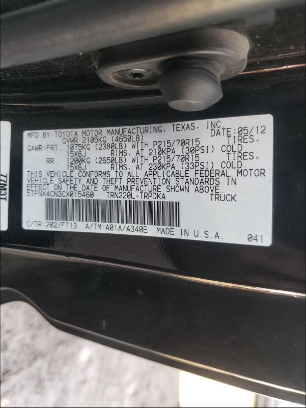 2012 TOYOTA TACOMA 5TFNX4CN3CX015460