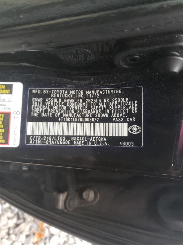 2013 TOYOTA AVALON BAS 4T1BK1EB7DU005872