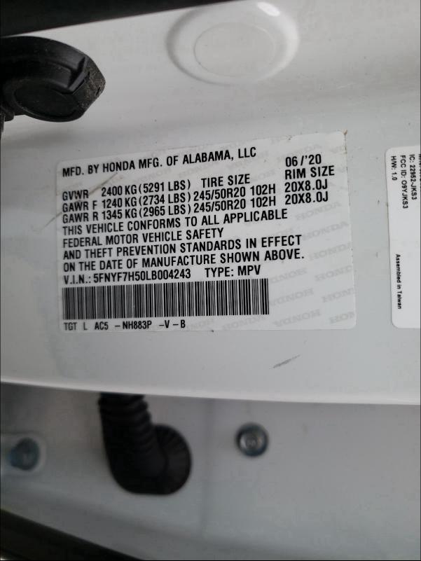 2020 HONDA PASSPORT E 5FNYF7H50LB004243