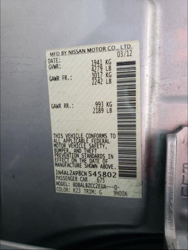 2012 NISSAN ALTIMA BAS - 1N4AL2AP8CN545802