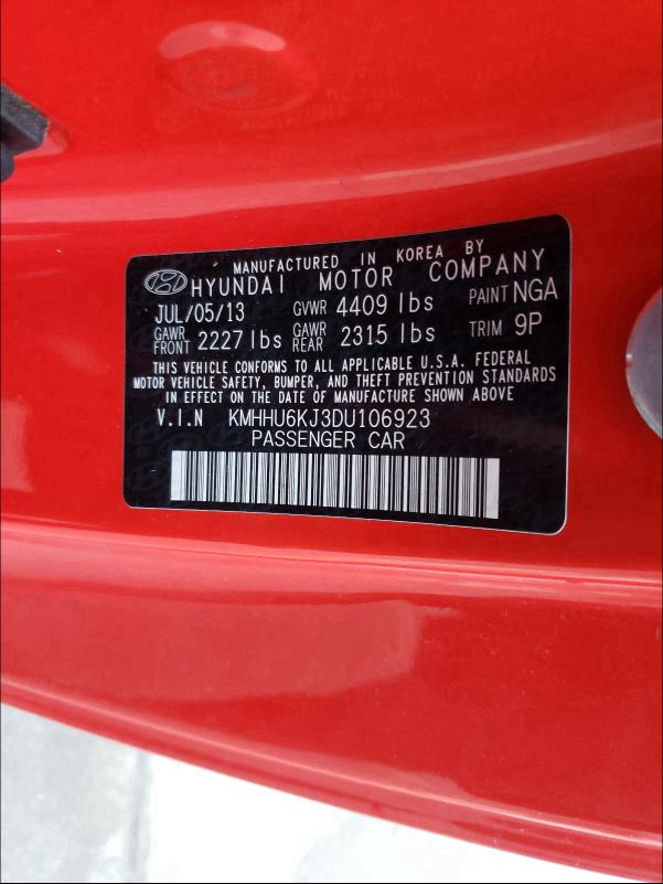 2013 HYUNDAI GENESIS CO KMHHU6KJ3DU106923
