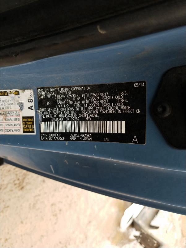 2014 TOYOTA FJ CRUISER JTEBU4BF1EK199282