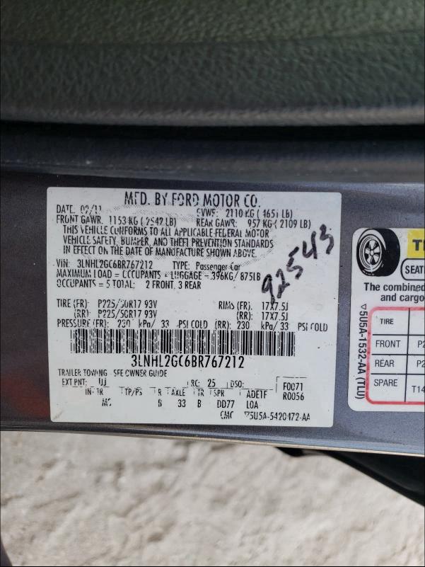 2011 LINCOLN MKZ 3LNHL2GC6BR767212