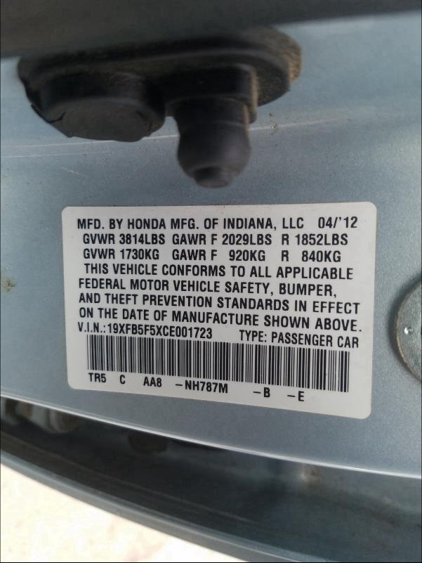 2012 HONDA CIVIC NATU 19XFB5F5XCE001723