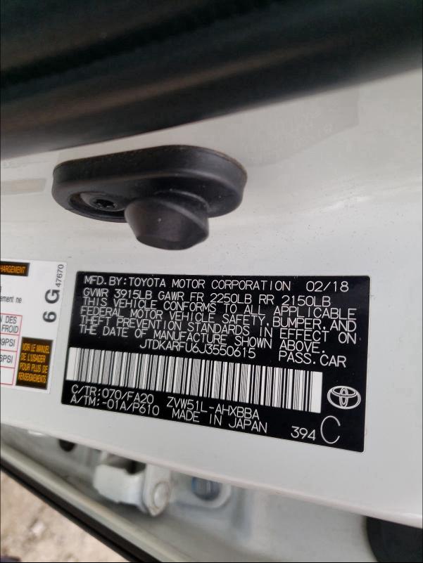 2018 TOYOTA PRIUS - JTDKARFU6J3550615