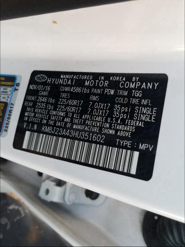 2017 HYUNDAI TUCSON SE KM8J23A43HU351602