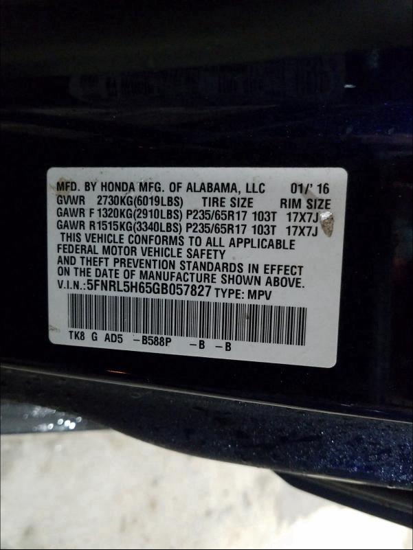 2016 HONDA ODYSSEY EX 5FNRL5H65GB057827