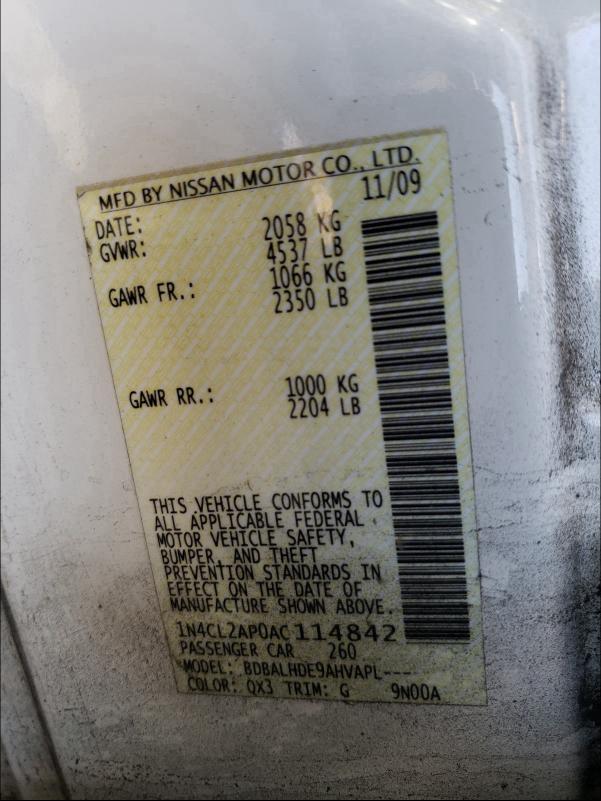2010 NISSAN ALTIMA HYB 1N4CL2AP0AC114842
